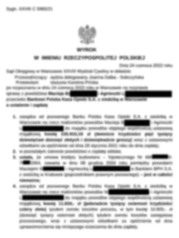 Zanonimizowany dokument sądowy z zakończonej sprawy