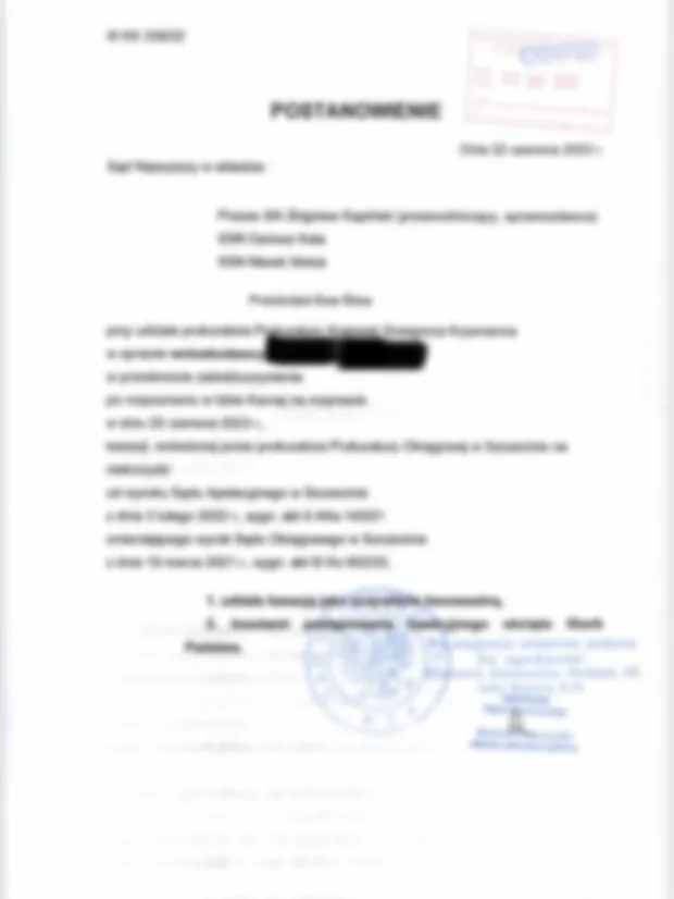 Zanonimizowany dokument sądowy z zakończonej sprawy